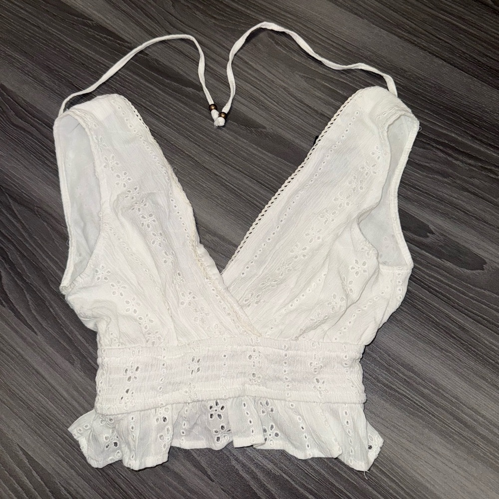 Angie sleeveless crochet knit halter top tank Size XS White